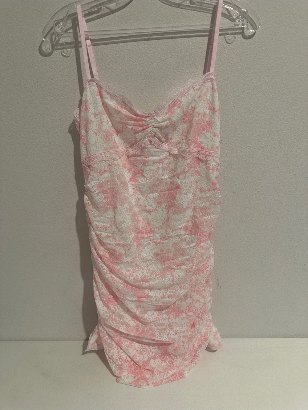 PINK Victoria's Secret Pink and White Floral Lace Chemise